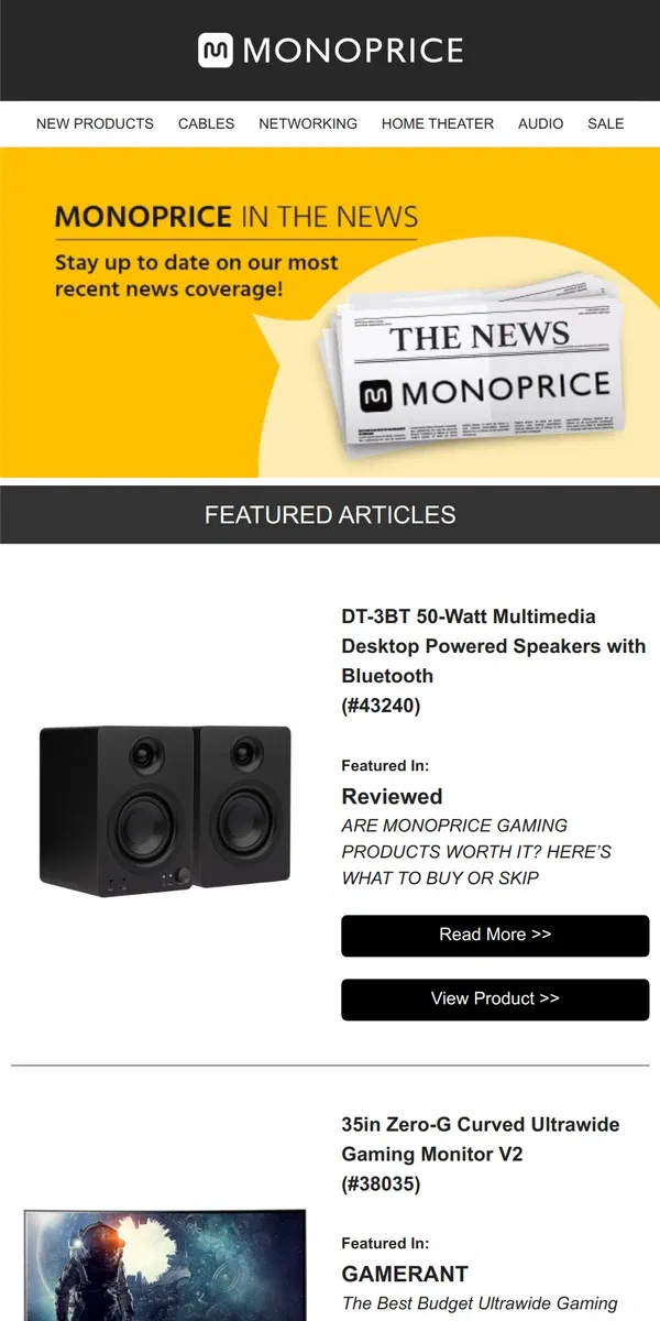 Email from Monoprice. 📰 Monoprice in the News