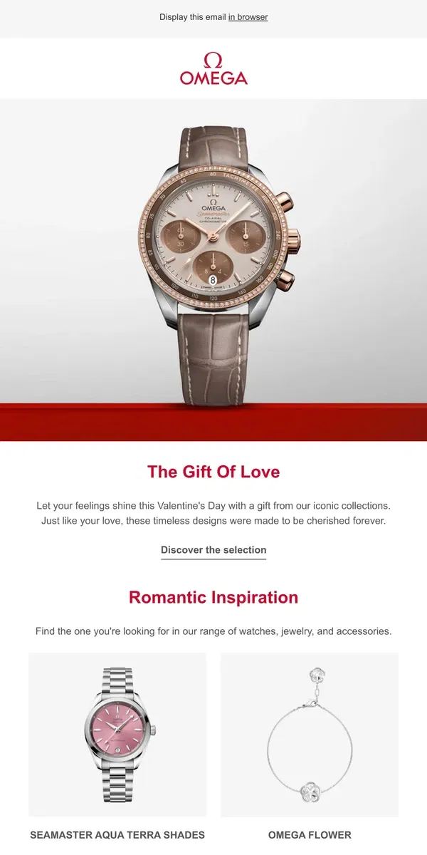 Email from OMEGA. Iconic Gifts for Valentine's Love