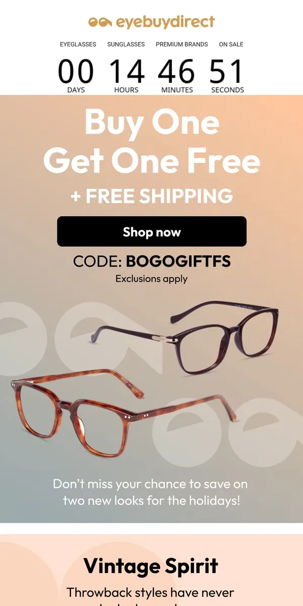 Email from Eyebuydirect. Last Call for This Holiday Eyewear Sale 🏃‍♂️💨 