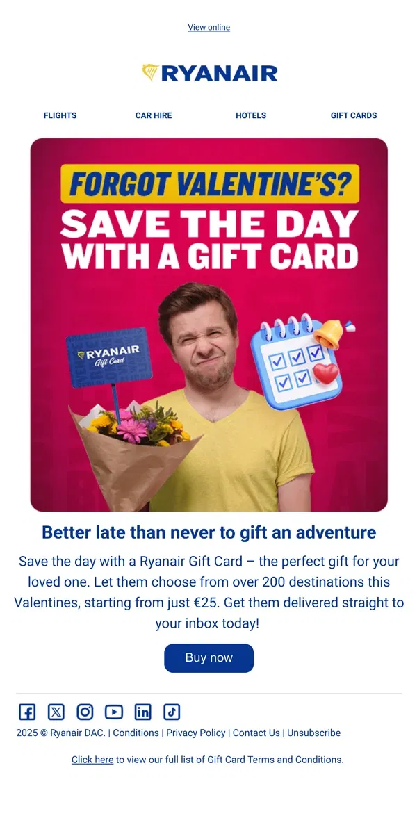 Email from Ryanair. Forgot Valentine's Day? 😧❤️