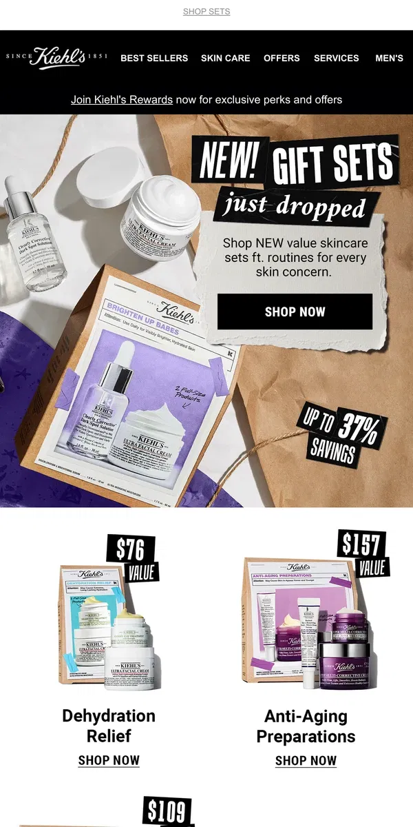 Email from Kiehl's. Get Up to 37% Savings With Skincare Sets!