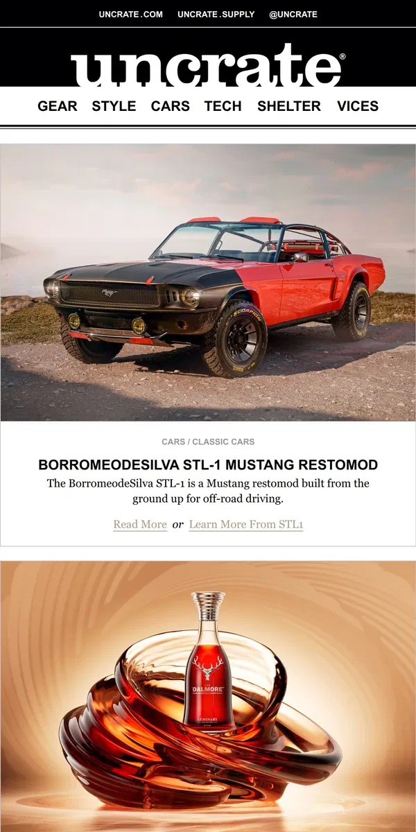 Email from Uncrate. BorromeodeSilva STL-1 Mustang Restomod & more