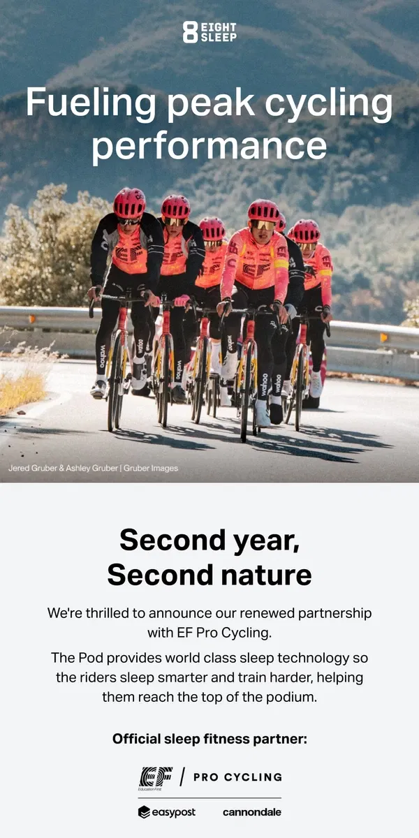 Email from Eight Sleep. Unleashing world-class cycling potential