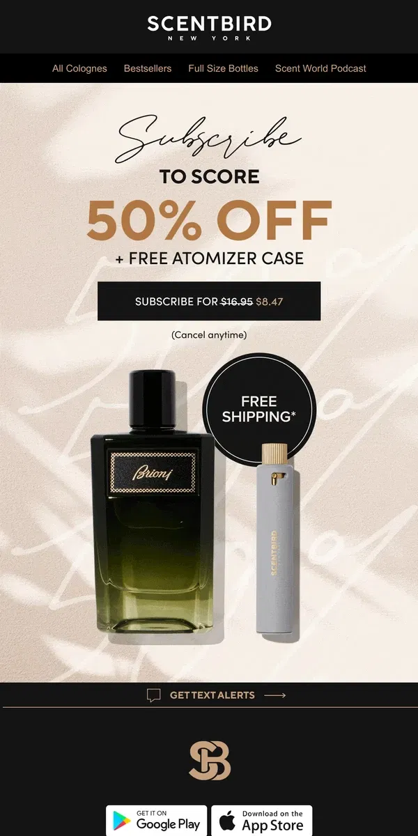 Email from Scentbird. You Just Scored 50% OFF + FREE CASE!