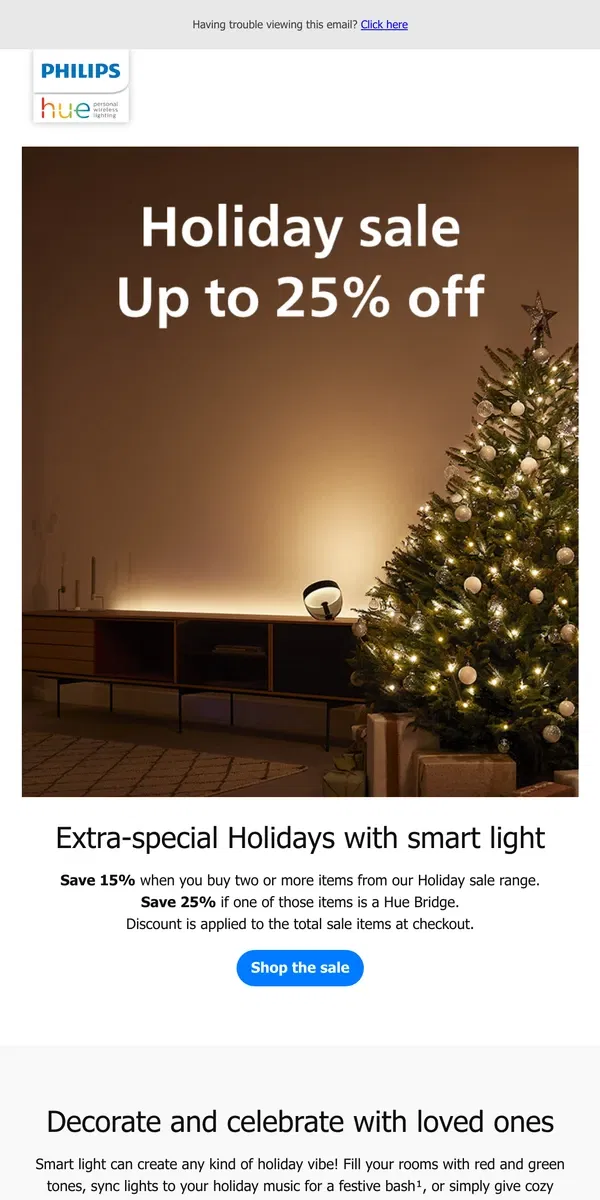 Email from Philips Hue. 🎄 Holiday sale 🎄 Limited time only!