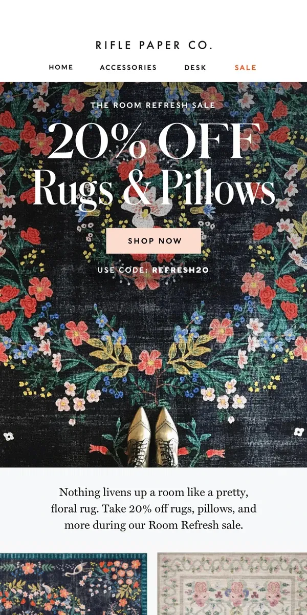 Email from Rifle Paper Co.. Now 20% Off: Best Selling Rugs & Pillows 💫