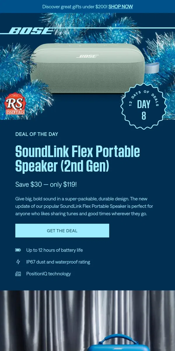 Email from Bose. Today's deal: $30 off SoundLink Flex Speaker!