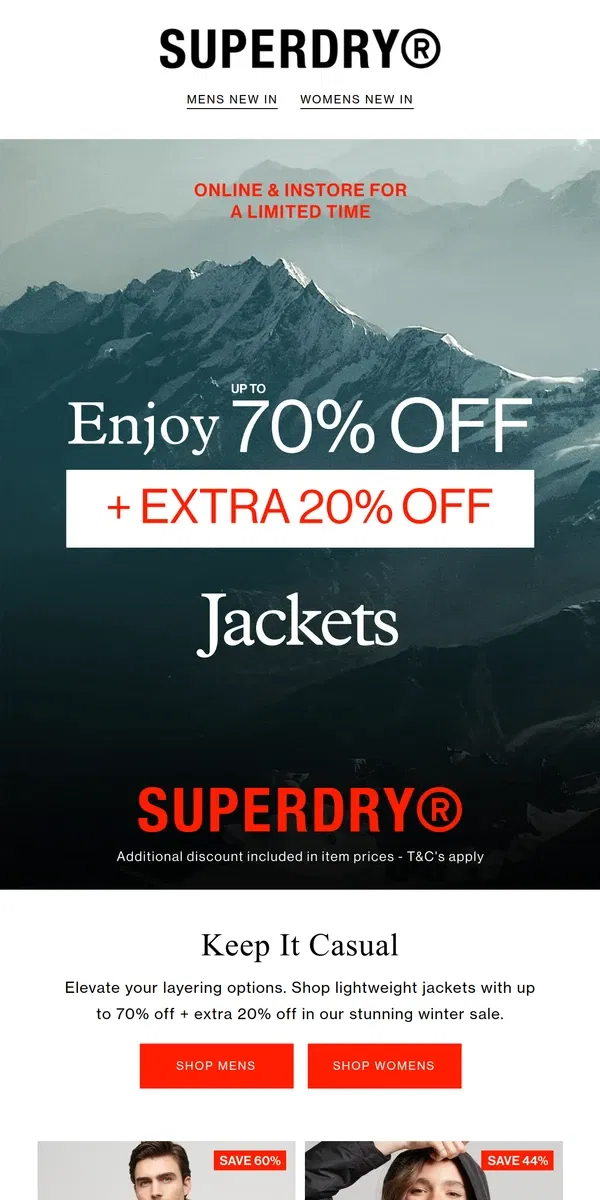 Email from Superdry. Transitional Jackets Up to 70% Off + Extra 20% Off