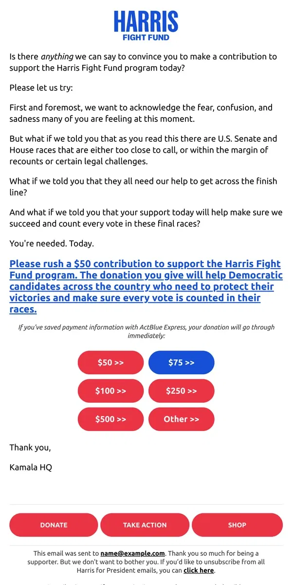 Email from Kamala Harris. Is there anything we can say?