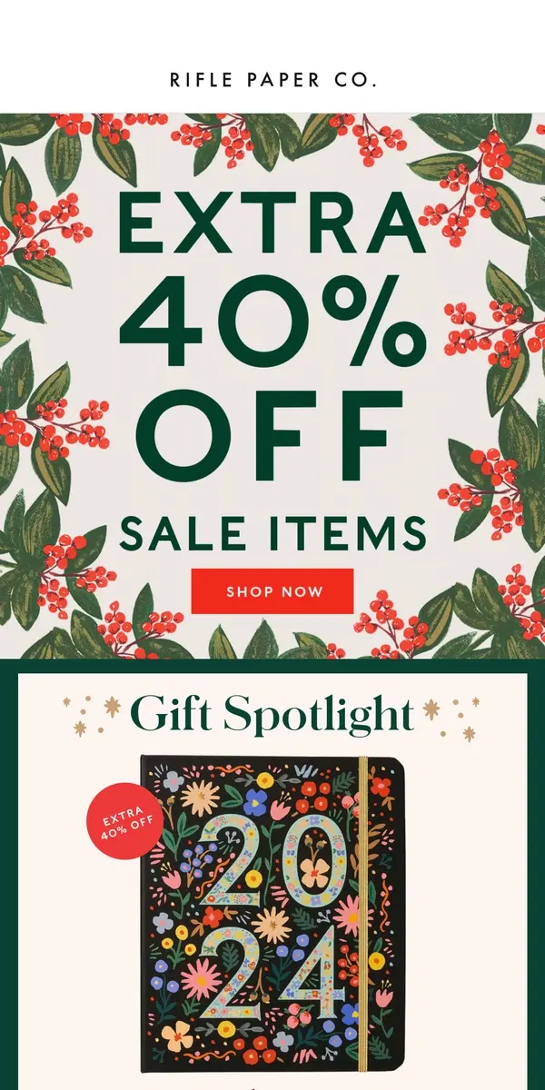 Email from Rifle Paper Co.. Extra 40% Off Planners, Notebooks, & More