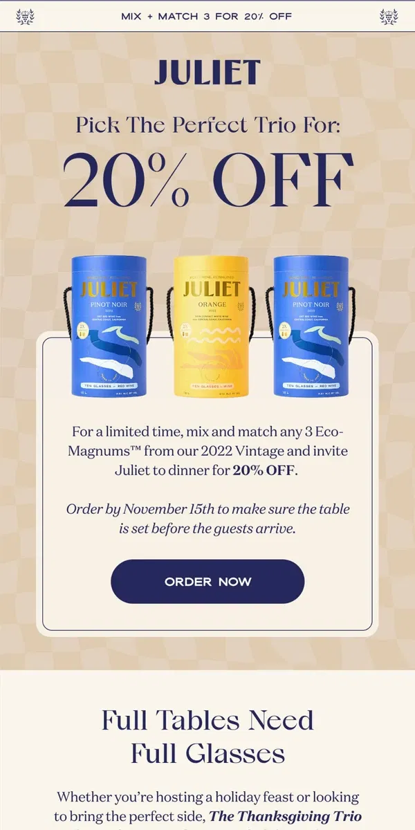 Email from JULIET. [20% Off] The Perfect Trio