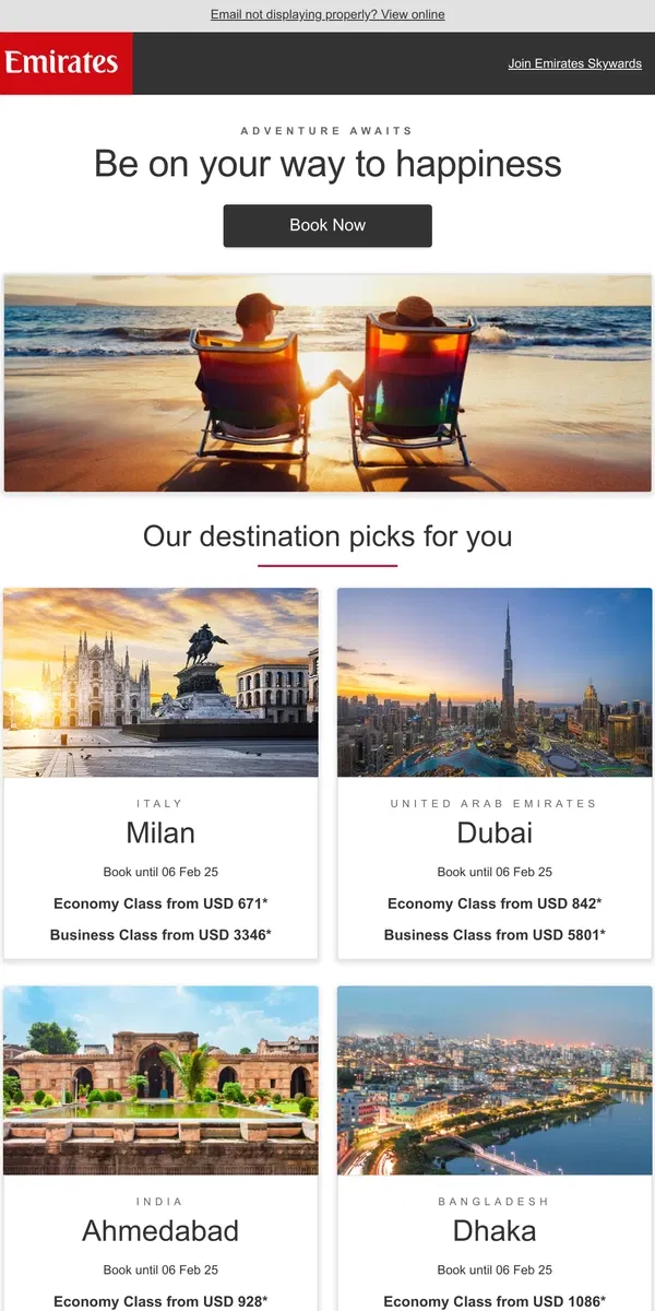 Email from Emirates. Pack your bags now, you’re going on a trip for less