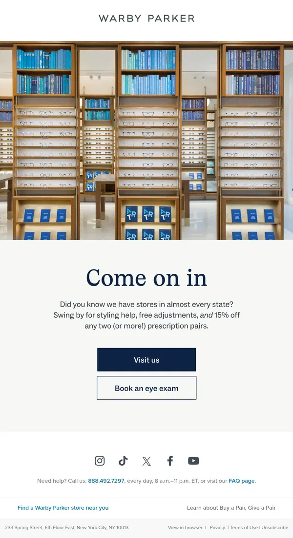 Email from Warby Parker. Find your next pair in-store