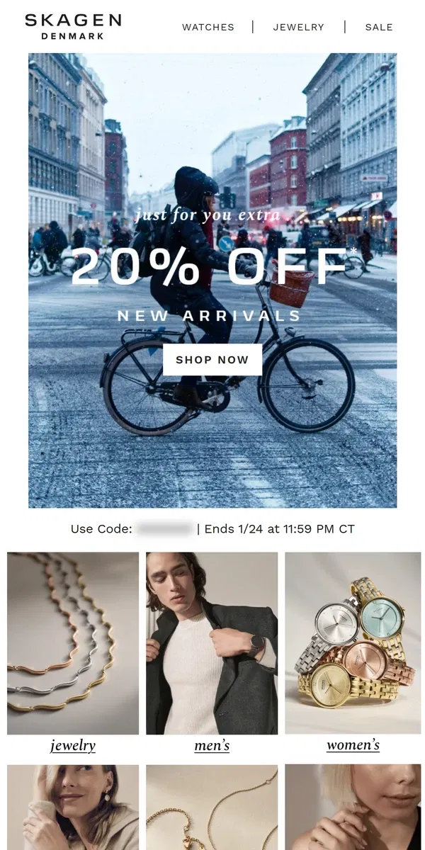 Email from Skagen. private event: 20% off new arrivals.