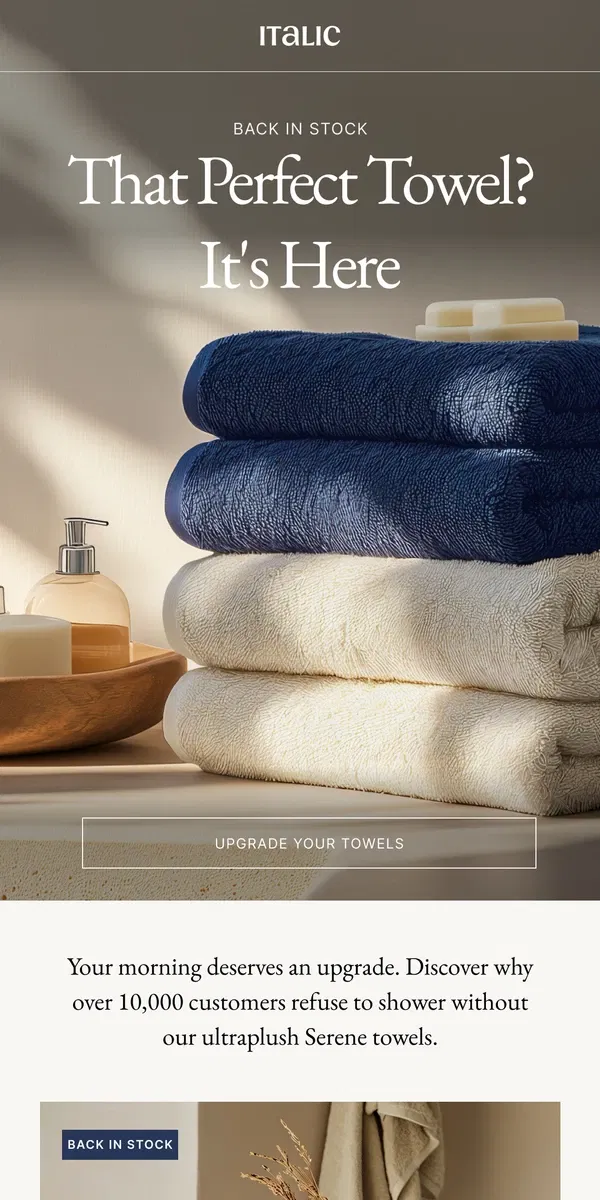 Email from Italic. Back in Stock: That Perfect Towel!