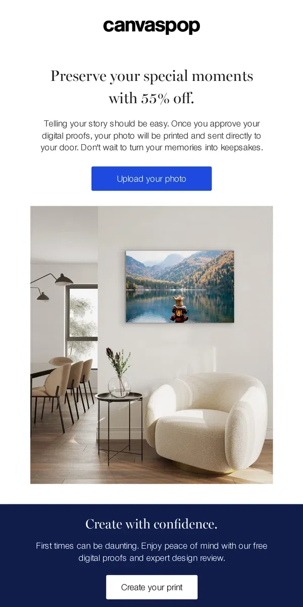 Email from Canvaspop. Save 55% on your first order with Canvaspop!