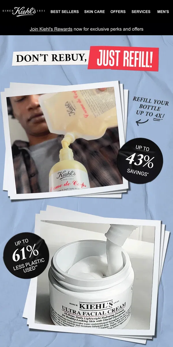 Email from Kiehl's. Don't Rebuy, Just Refill 💚