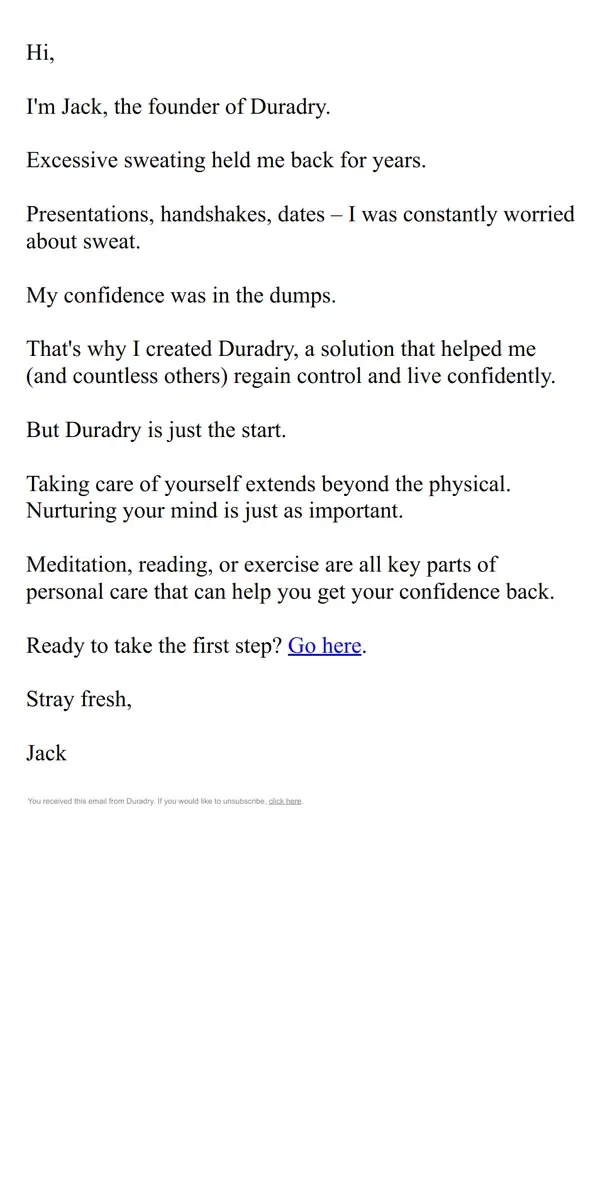 Email from Duradry. Can personal care boost your confidence?