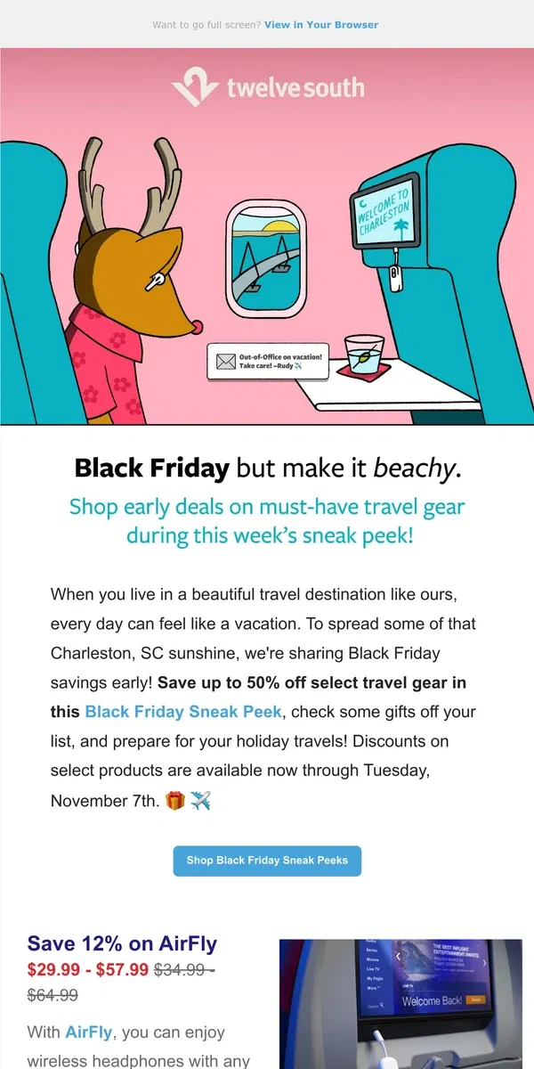 Email from Twelve South. Black Friday Sneak Peek 👀 Save on Holiday Travel Gear! ✈️