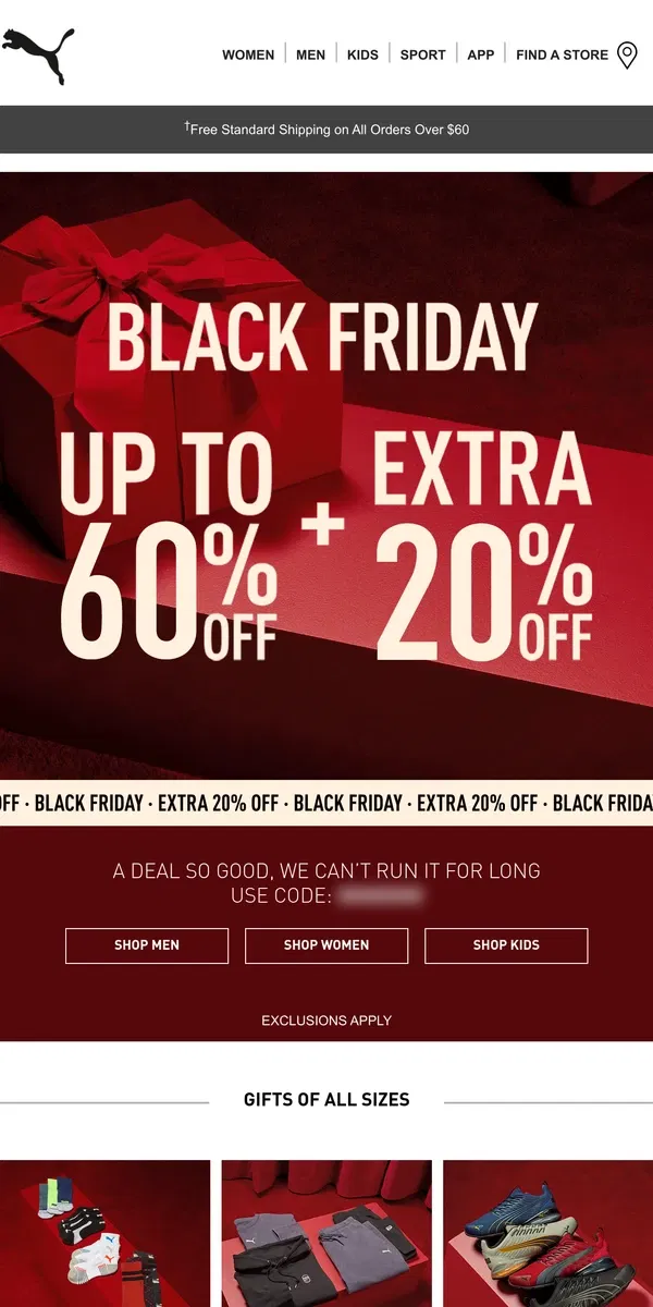 Email from Puma. Score Up To 60% Off + EXTRA 20%