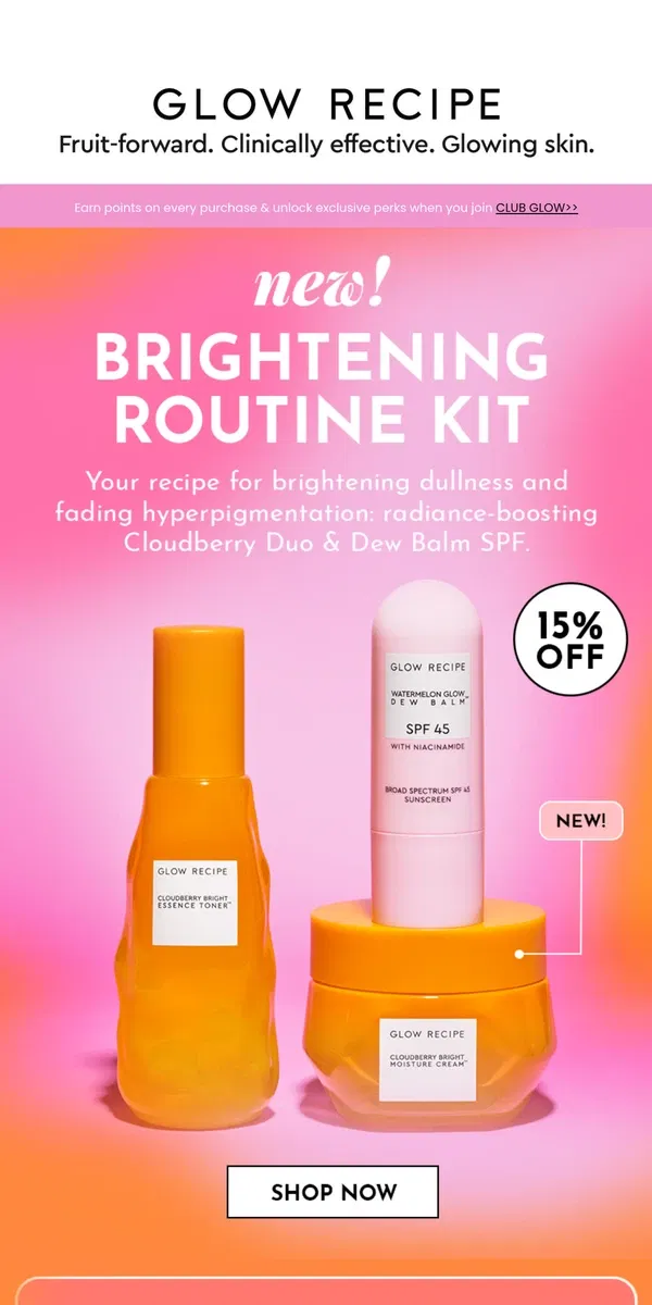 Email from Glow Recipe. NEW! A trio made for *boosting* radiance