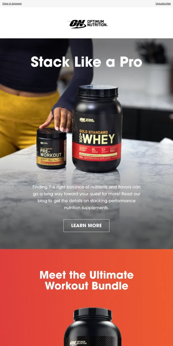 Email from Optimum Nutrition. Get More From Your Routine!