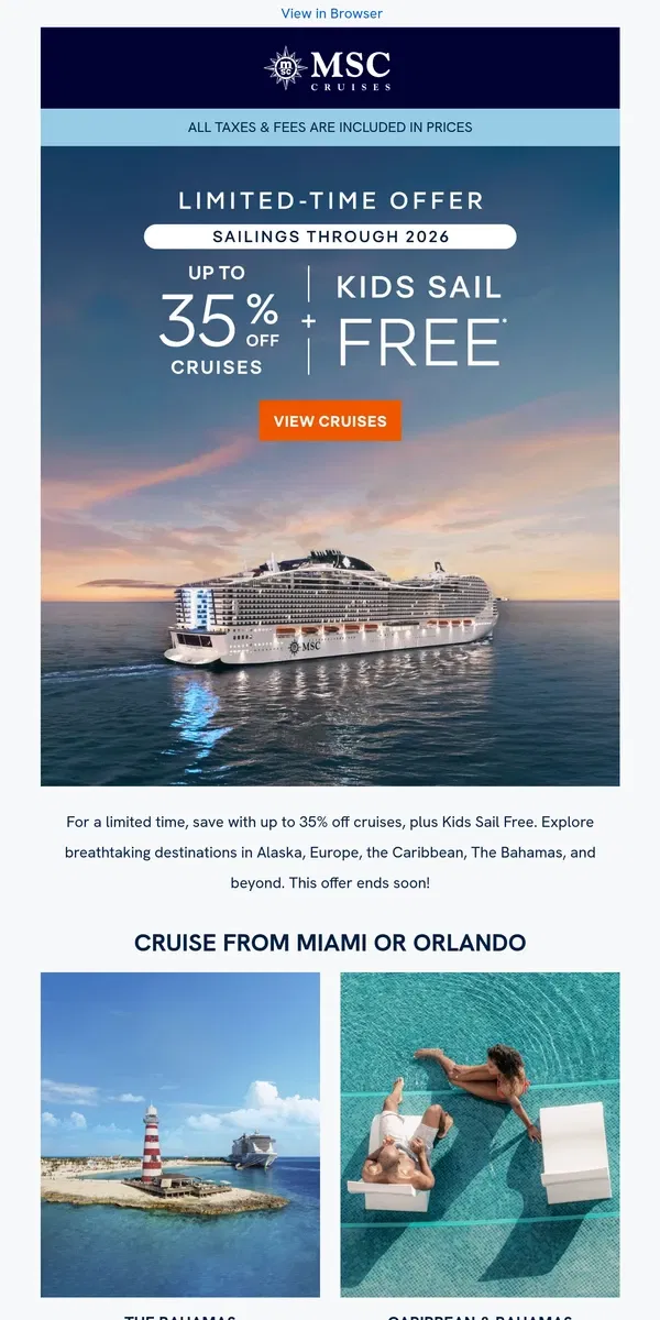 Email from MSC Cruises. New Sale! Save Big on Your 2025 Getaway