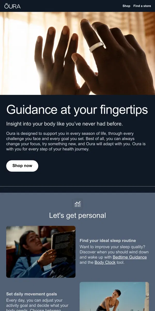 Email from Oura. Get a 360° view of your health