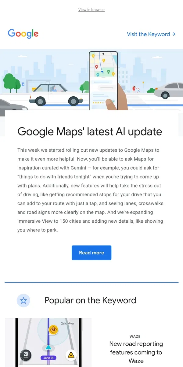 Email from Google. Making Google Maps even more useful 🚘