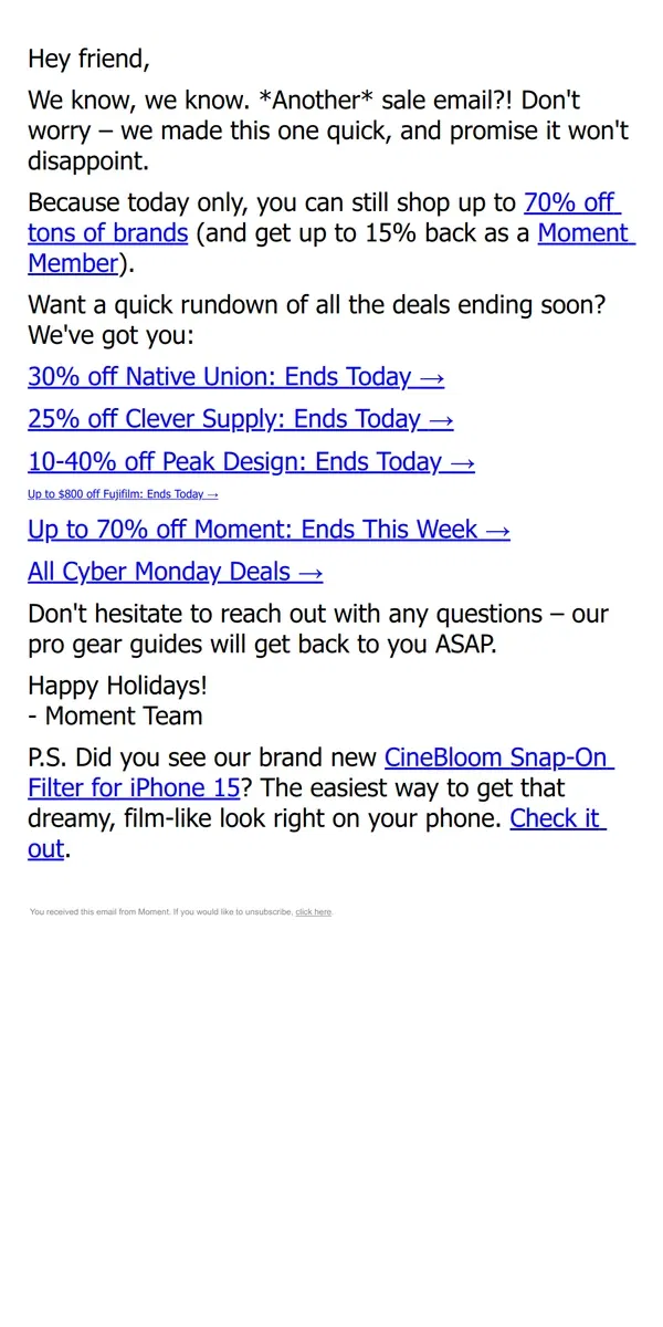 Email from Moment. It's almost over 😔