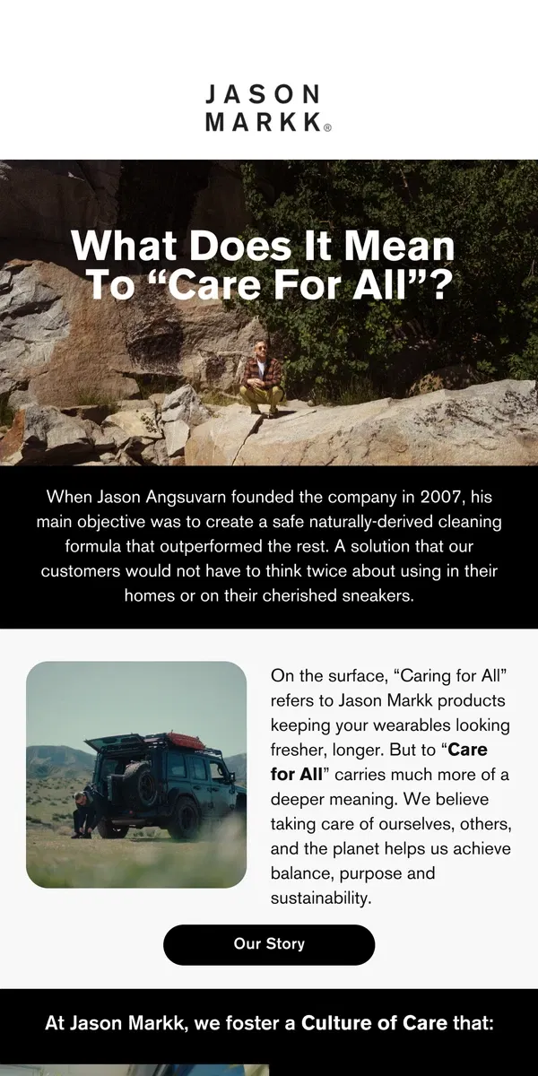 Email from Jason Markk. A Look Inside: Care For All