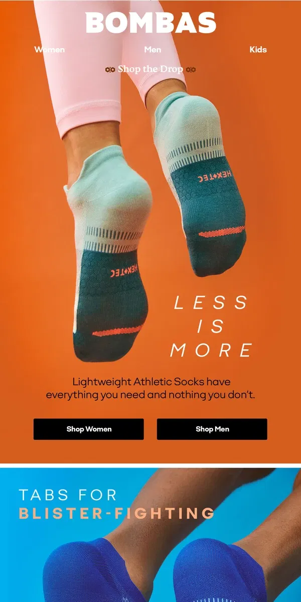 Email from Bombas. New: Lightweight Athletic Socks