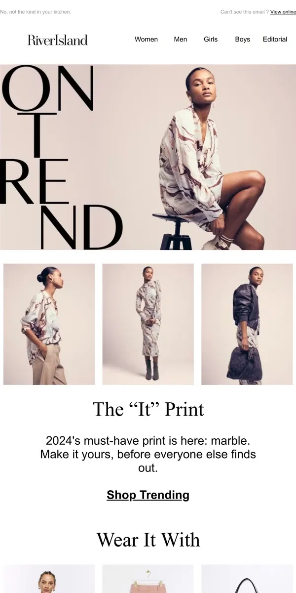 Email from River Island. Trending now: marble