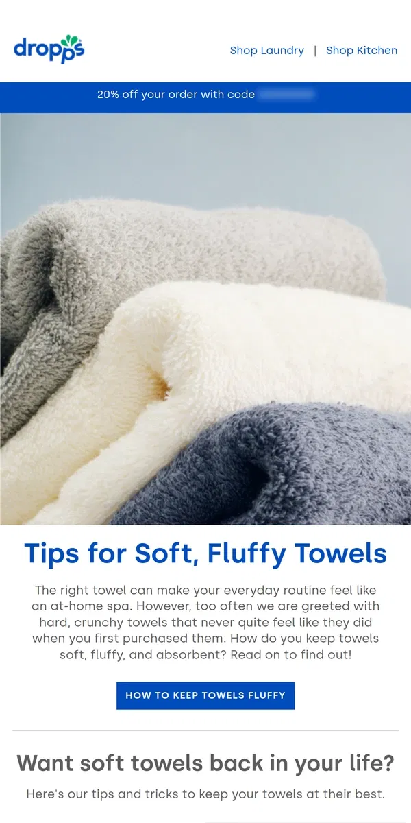 Email from Dropps. Tips for soft, fluffy towels