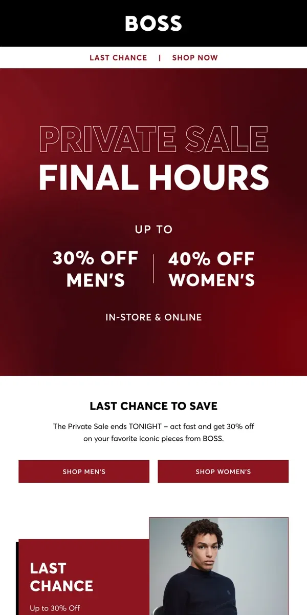 Email from HUGO BOSS. FINAL HOURS To Shop 30% off!