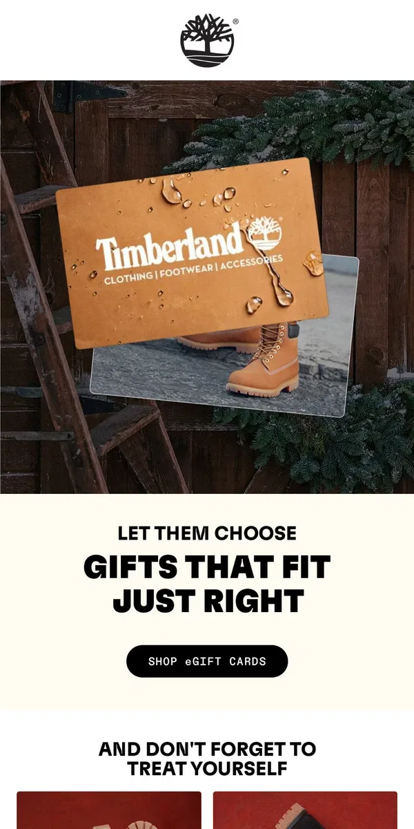 Email from Timberland. Instant eGift Cards: Perfect Last-Minute Gifts.