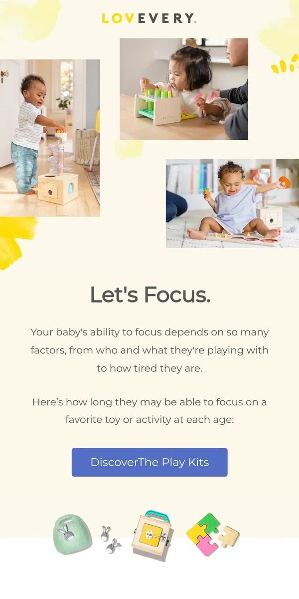 Email from Lovevery. How long can your one-year-old focus?