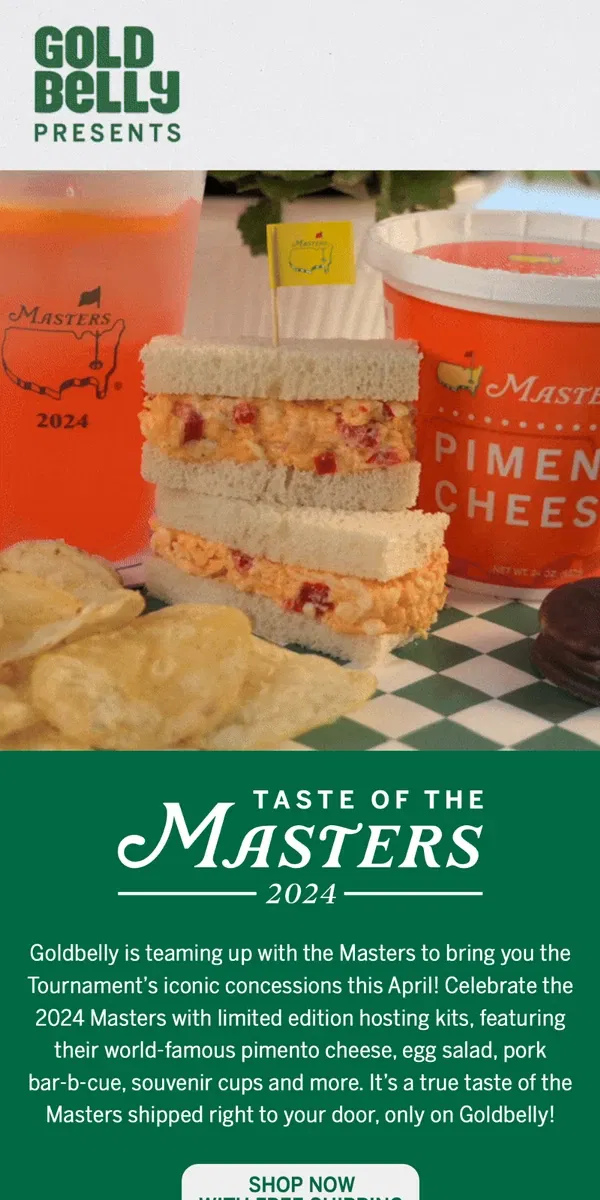 Email from Goldbelly. Goldbelly Presents: A Taste of the Masters! ⛳️