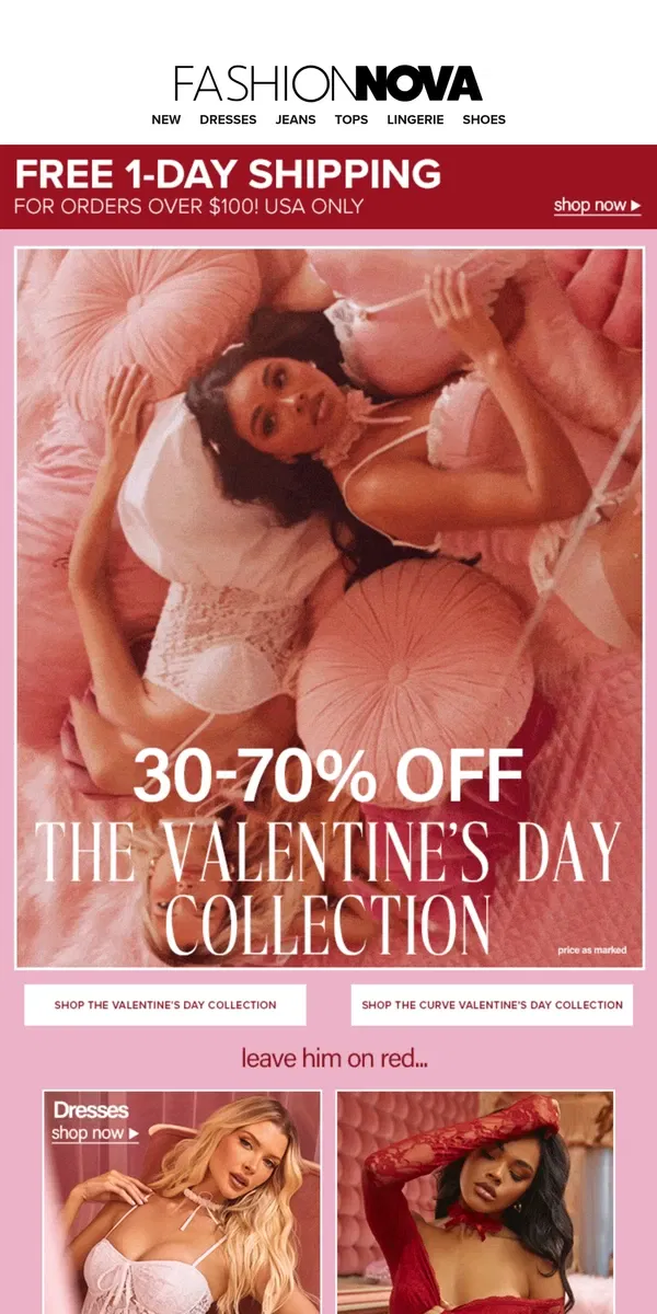 Email from Fashion Nova. Save On The VDAY Collection💖