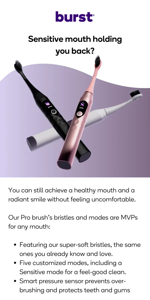 Email from BURST Oral Care. Need help tackling sensitive teeth?