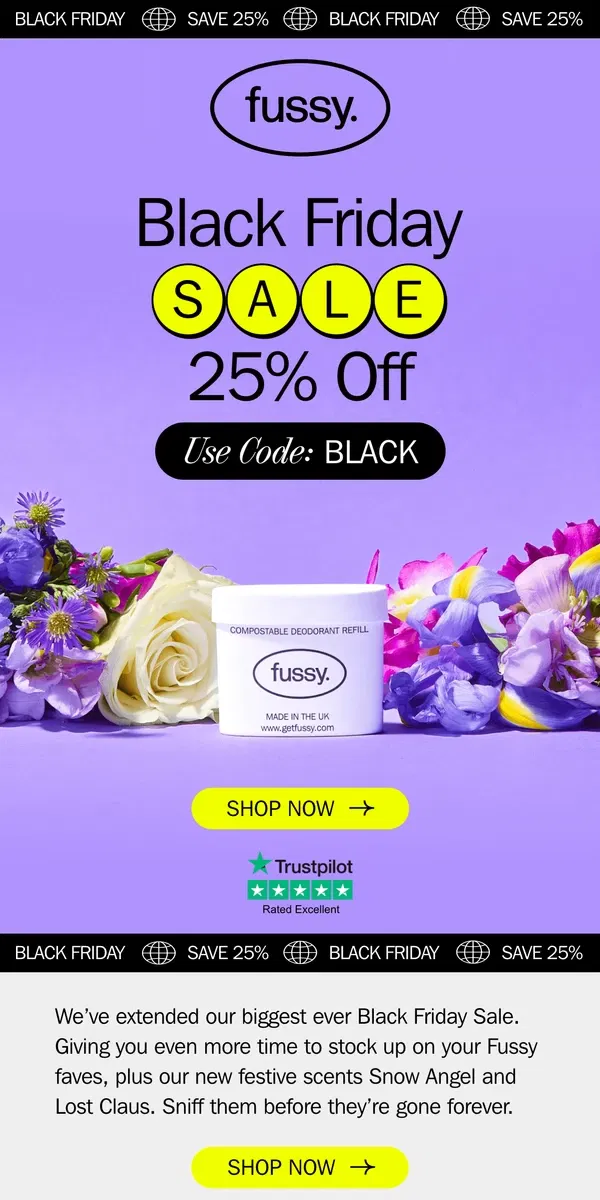 Email from Fussy. Extended: Your 25% OFF Discount 👀