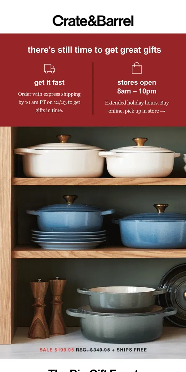 Email from Crate & Barrel. Up to 35% off the gift that’ll wow them this holiday →