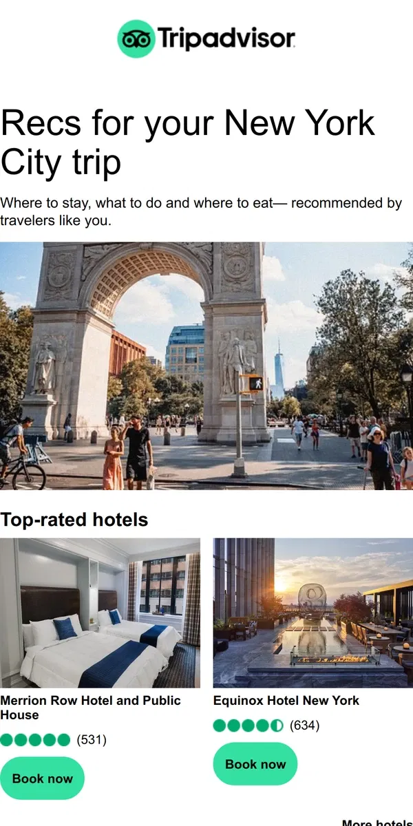 Email from Tripadvisor. Continue planning for New York City