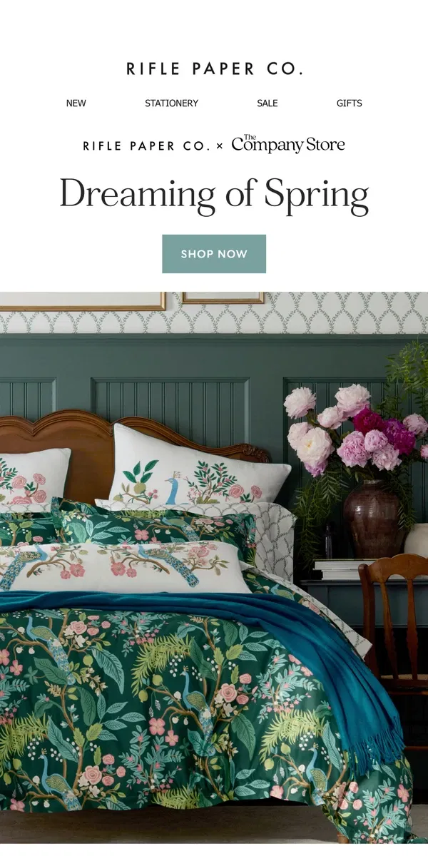 Email from Rifle Paper Co.. New Bedding and Pajamas 🌸