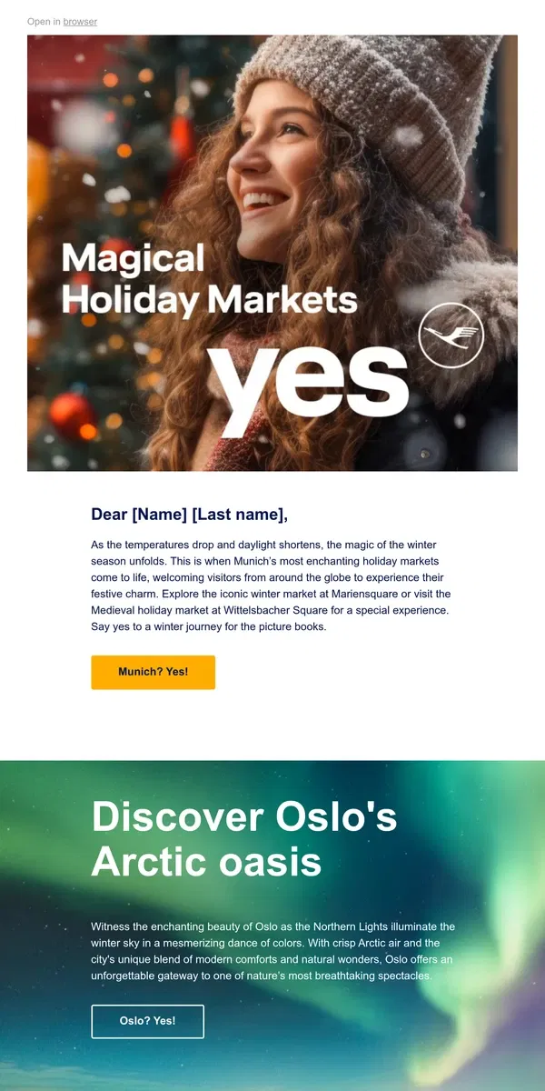 Email from Lufthansa. Any plans for the most wonderful time of the year?