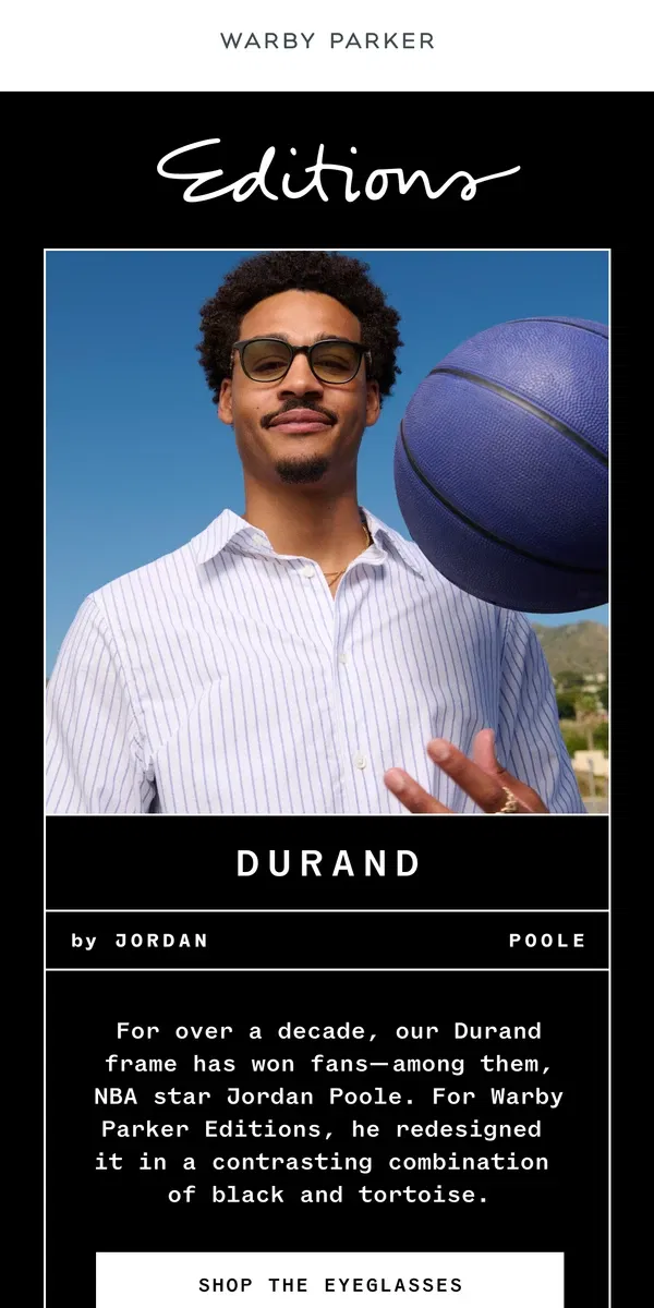 Email from Warby Parker. Durand got an update