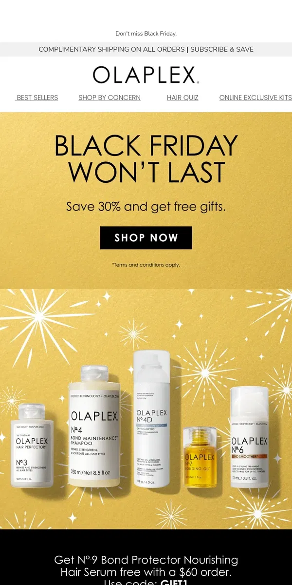 Email from OLAPLEX. 30% OFF + FREE Full Sizes!