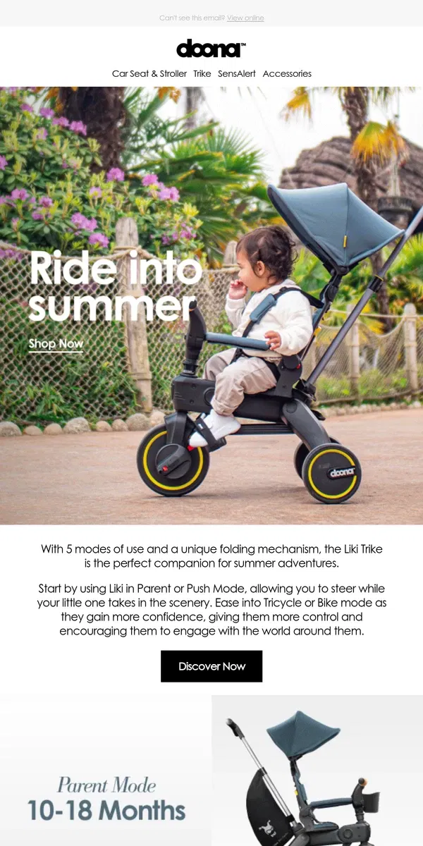 Email from Doona. The ideal stroller alternative for summer 💛