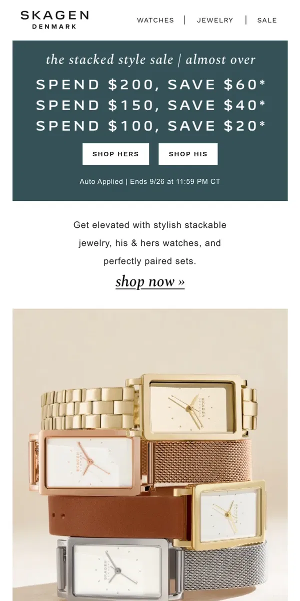 Email from Skagen. one of this, one of that. get up to $60 off.