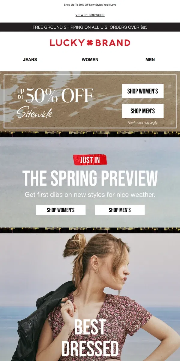 Email from Lucky Brand. JUST IN: The Spring Preview